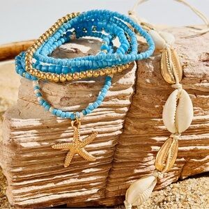 Ocean Blue Shell Bracelet Set